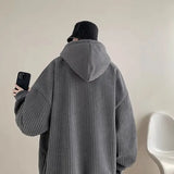 FOESCE Korean street fashion personality corduroy men and women simple hooded sweatshirt couple loose retro autumn and winter casual