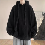 FOESCE Korean street fashion personality corduroy men and women simple hooded sweatshirt couple loose retro autumn and winter casual