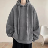 FOESCE Korean street fashion personality corduroy men and women simple hooded sweatshirt couple loose retro autumn and winter casual