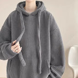 FOESCE Korean street fashion personality corduroy men and women simple hooded sweatshirt couple loose retro autumn and winter casual