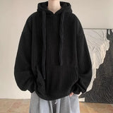 FOESCE Korean street fashion personality corduroy men and women simple hooded sweatshirt couple loose retro autumn and winter casual