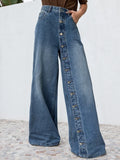 FOESCE Krismile Baggy Jeans Women Pants for Spring Summer 2025 Fashion Buttoned Pockets High Waisted Loose Jean Leisure Pants Bottoms