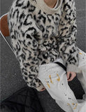 FOESCE Lazy contrast color leopard print crew neck sweater men's trendy brand sweater national fashion high street high-end jacket