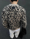 FOESCE Lazy contrast color leopard print crew neck sweater men's trendy brand sweater national fashion high street high-end jacket