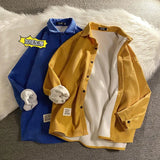 FOESCE Legible Autumn Winter Thicken Corduroy Fleece Shirts Mens Casual Loose Warm Long Sleeve Shirt Male