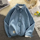 FOESCE Legible Autumn Winter Thicken Corduroy Fleece Shirts Mens Casual Loose Warm Long Sleeve Shirt Male
