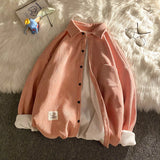 FOESCE Legible Autumn Winter Thicken Corduroy Fleece Shirts Mens Casual Loose Warm Long Sleeve Shirt Male