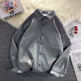 FOESCE Legible Autumn Winter Thicken Corduroy Fleece Shirts Mens Casual Loose Warm Long Sleeve Shirt Male