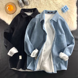 FOESCE Legible Autumn Winter Thicken Corduroy Fleece Shirts Mens Casual Loose Warm Long Sleeve Shirt Male
