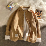 FOESCE Legible Autumn Winter Thicken Corduroy Fleece Shirts Mens Casual Loose Warm Long Sleeve Shirt Male