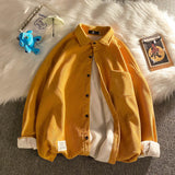 FOESCE Legible Autumn Winter Thicken Corduroy Fleece Shirts Mens Casual Loose Warm Long Sleeve Shirt Male