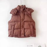 FOESCE Lemon Wunder Puff Winter New Style Vertical Collar Down Jacket Vest Women's Short Commuting Casual Detachable Hooded Warm Jacket