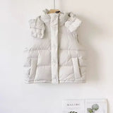 FOESCE Lemon Wunder Puff Winter New Style Vertical Collar Down Jacket Vest Women's Short Commuting Casual Detachable Hooded Warm Jacket