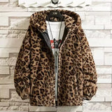FOESCE Leopard Print Jacket 2025 Winter New Item Warm Thick Men Women Cotton Padded Hooded Jacket Loose Solid Casual Fashion Streetwear