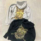 FOESCE Letter Geometric Print Pullover for Men, Hip-Hop Streetwear, Oversized Hoodie, Y2K Fashion, Sports, Versatile Casual Couple Top