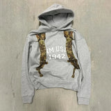 FOESCE Letter Geometric Print Pullover for Men, Hip-Hop Streetwear, Oversized Hoodie, Y2K Fashion, Sports, Versatile Casual Couple Top