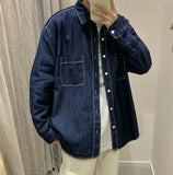 FOESCE Long Sleeve Denim Shirts Men Plus Size Outerwear Oversize Japan Vintage Jeans Top Shirt Male Clothing 2025 Spring Summer