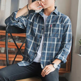 FOESCE Long Sleeve Men's Shirt and Blouse Cargo Clothes with Pocket Plaid Male Top Luxury Button Aesthetic Sleeves Fashion 2025 Vintage