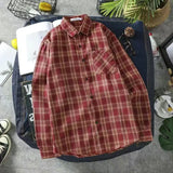 FOESCE Long Sleeve Men's Shirt and Blouse Cargo Clothes with Pocket Plaid Male Top Luxury Button Aesthetic Sleeves Fashion 2025 Vintage