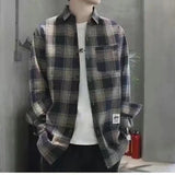 FOESCE Long Sleeve Men's Shirt and Blouse Cargo Clothes with Pocket Plaid Male Top Luxury Button Aesthetic Sleeves Fashion 2025 Vintage