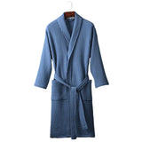 FOESCE Long Waffle Bathrobe Unisex Men's V Neck Lace-up Nightgown with Pockets Loose Long Sleeve Sleepwear Towel Bathrobe for Hotel