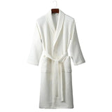 FOESCE Long Waffle Bathrobe Unisex Men's V Neck Lace-up Nightgown with Pockets Loose Long Sleeve Sleepwear Towel Bathrobe for Hotel