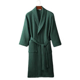 FOESCE Long Waffle Bathrobe Unisex Men's V Neck Lace-up Nightgown with Pockets Loose Long Sleeve Sleepwear Towel Bathrobe for Hotel