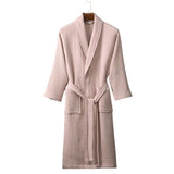 FOESCE Long Waffle Bathrobe Unisex Men's V Neck Lace-up Nightgown with Pockets Loose Long Sleeve Sleepwear Towel Bathrobe for Hotel