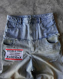 FOESCE Loose Ripped Men Jeans Y2k Splic Double Waist Jeans Punk Harajuku Wide Leg Pants Street Hip Pop Jean Straight knit Denim Pants