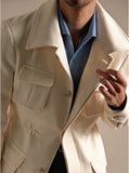 FOESCE Luxury Italian Fashion Lapel Top Male Trench Coat Jacket Men Casual Office Jacket Men's Business Versatile Senior Mantel Wolle