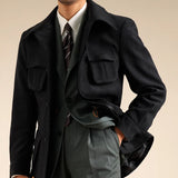 FOESCE Luxury Italian Fashion Lapel Top Male Trench Coat Jacket Men Casual Office Jacket Men's Business Versatile Senior Mantel Wolle