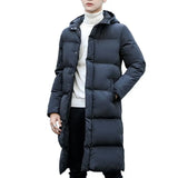 FOESCE Luxury Winter Mens Jackets Hooded Thicken Plus Long Parkas Padded Coats Padding Mans Clothing Male Long Winter Jacket Men