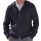 FOESCE Luxury and fashionable autumn and winter new men's knitted sweater hooded zipper long sleeved knitted sweater jacket cardigan
