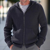 FOESCE Luxury and fashionable autumn and winter new men's knitted sweater hooded zipper long sleeved knitted sweater jacket cardigan