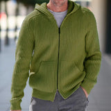 FOESCE Luxury and fashionable autumn and winter new men's knitted sweater hooded zipper long sleeved knitted sweater jacket cardigan