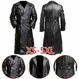 FOESCE MEN'S GERMAN CLASSIC WW2 MILITARY UNIFORM OFFICER BLACK LEATHER TRENCH COAT