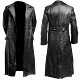 FOESCE MEN'S GERMAN CLASSIC WW2 MILITARY UNIFORM OFFICER BLACK LEATHER TRENCH COAT