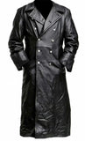 FOESCE MEN'S GERMAN CLASSIC WW2 MILITARY UNIFORM OFFICER BLACK LEATHER TRENCH COAT