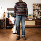 Super Top Quality Heavy Thick Jumper Big Flexible 100% Merino Wool & Italy Leather Warm Pullover