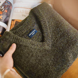 FOESCE Maden Retro Knitted V-neck Vest for Layering Solid Pullover Warm Sleeveless Waistcoat for Men's Fall and Winter Knitted Tops