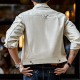 FOESCE Maden Retro White Jeans Jacket Men Cotton Denim Coat Slim Fit Outwear Fashion Streetwear Quality Vintage Men’s Clothing