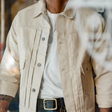 FOESCE Maden Retro White Jeans Jacket Men Cotton Denim Coat Slim Fit Outwear Fashion Streetwear Quality Vintage Men’s Clothing