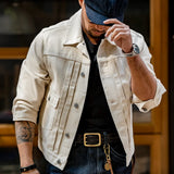 FOESCE Maden Retro White Jeans Jacket Men Cotton Denim Coat Slim Fit Outwear Fashion Streetwear Quality Vintage Men’s Clothing