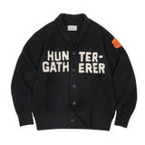 FOESCE Maden Vintage Black Cardigan Sweater Embroidered Letters Knit Jacket with Lapel Men's Fall Single-Breasted Warm Coat for Winter