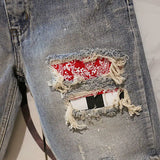 FOESCE Man Denim Shorts with Text Ripped Embroidery Short Jeans Pants for Men Designer Popular New in Original Trend 2025 Summer Retro