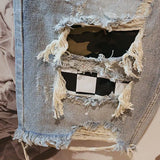FOESCE Man Denim Shorts with Text Ripped Embroidery Short Jeans Pants for Men Designer Popular New in Original Trend 2025 Summer Retro