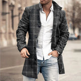 FOESCE Man Single Breasted Jacket Plaid Button Long Slim Coat Long Sleeve  Autumn Winter Warm Casual Harajuku Street Outwear 2025 Retro