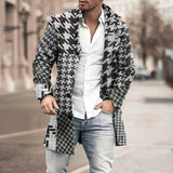 FOESCE Man Single Breasted Jacket Plaid Button Long Slim Coat Long Sleeve  Autumn Winter Warm Casual Harajuku Street Outwear 2025 Retro