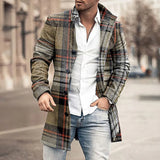 FOESCE Man Single Breasted Jacket Plaid Button Long Slim Coat Long Sleeve  Autumn Winter Warm Casual Harajuku Street Outwear 2025 Retro