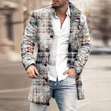 FOESCE Man Single Breasted Jacket Plaid Button Long Slim Coat Long Sleeve  Autumn Winter Warm Casual Harajuku Street Outwear 2025 Retro